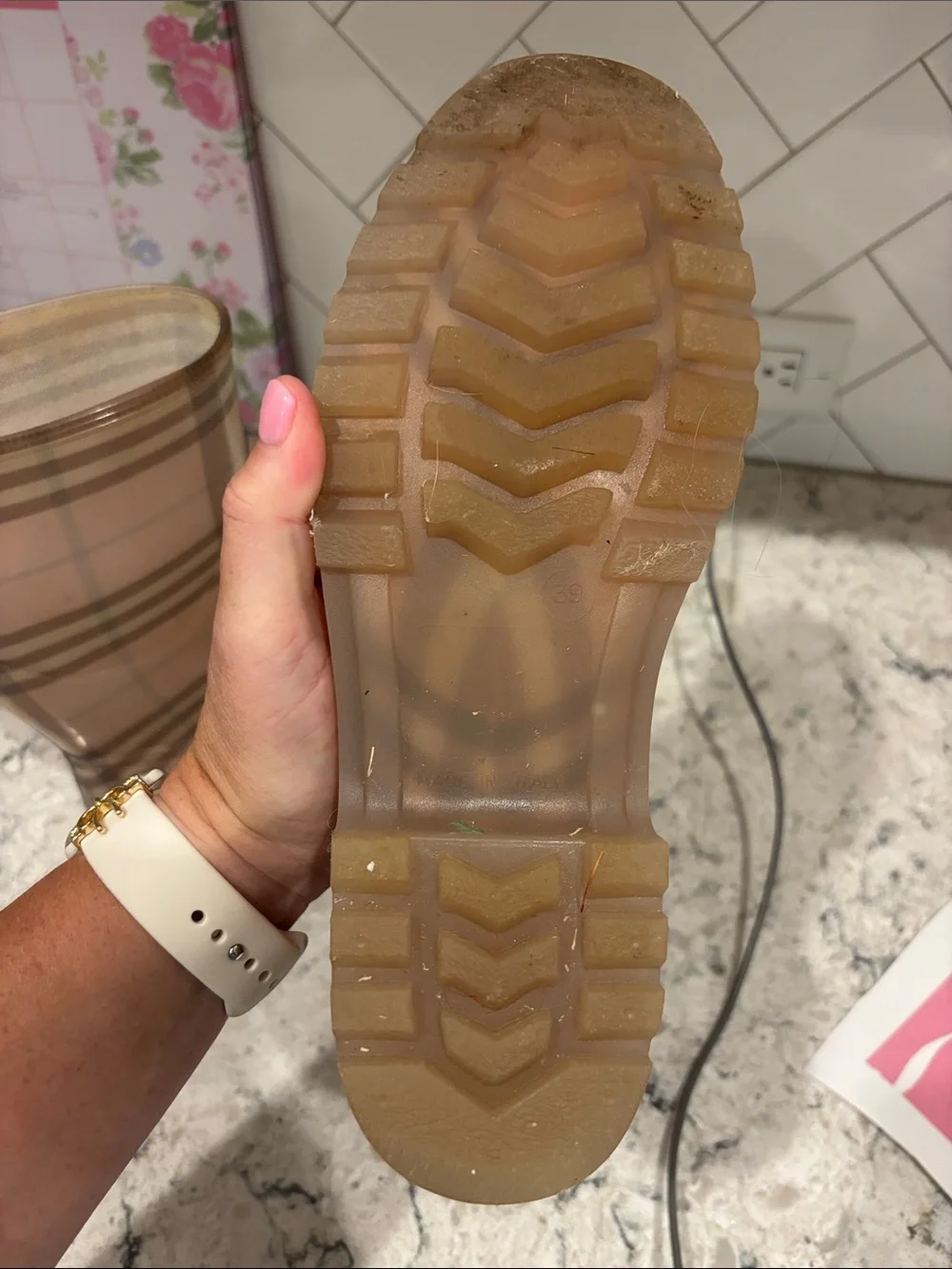 Pink Burberry rain boots